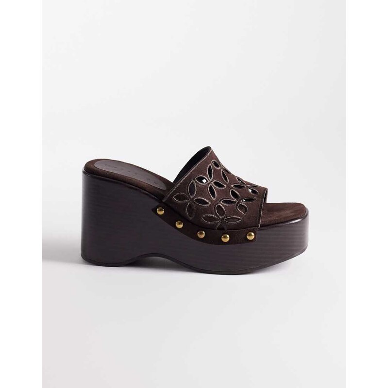 ASOS DESIGN Tilly cut out wedges in chocolate linen-Brown