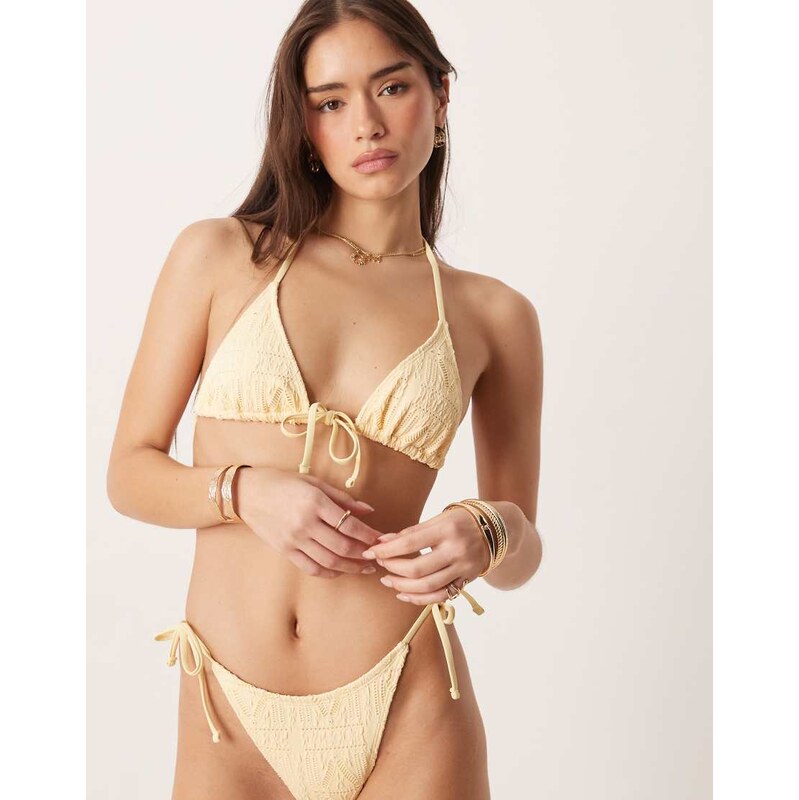 ASOS DESIGN Kyle Broderie Santorini tie front triangle bikini top in 115518258