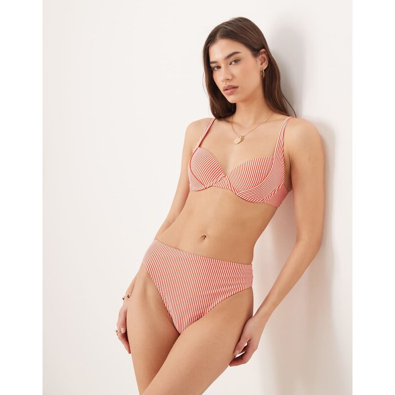 ASOS DESIGN Scarlet stripe Azores high waisted high leg bikini