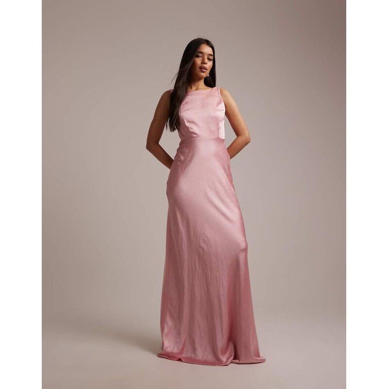 Six Stories Bridesmaids satin sleeveless cowl back maxi dress in rose 114519817
