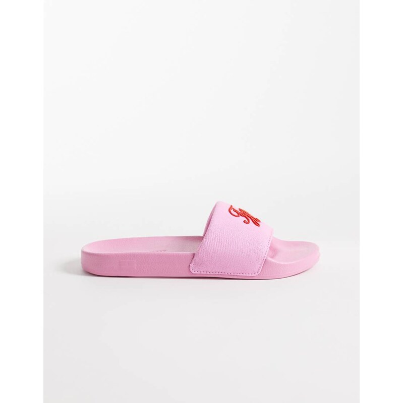 Tommy Hilfiger script logo pool sliders in pink 114523228