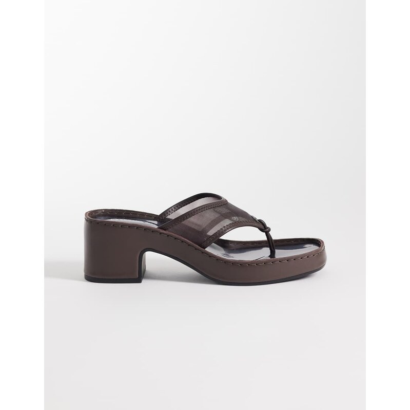 Calvin Klein Jeans leather block heel mesh sandal in brown 114519835