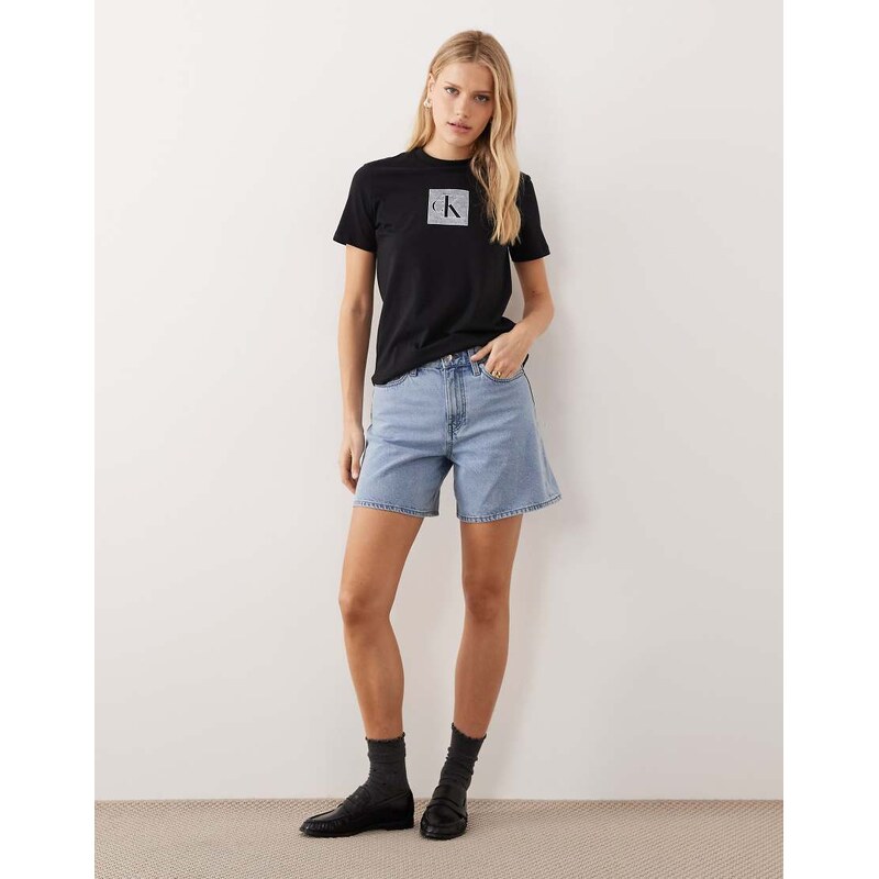 Calvin Klein Jeans high rise A-line denim short in light wash blue 114543909