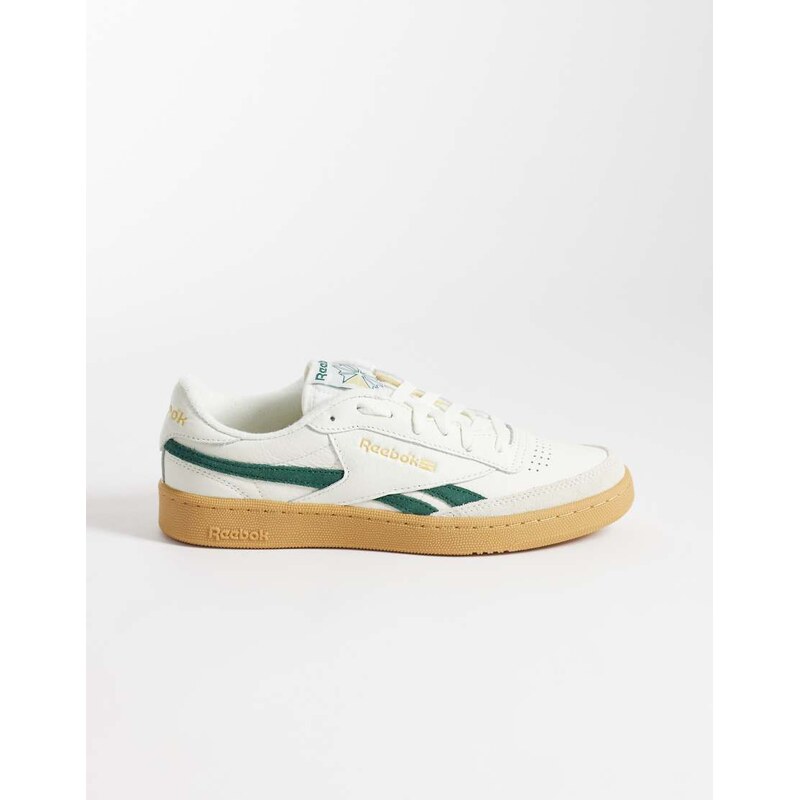 Reebok Club C Revenge trainers in white and green with gum sole