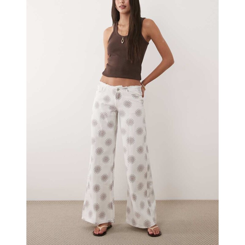 Mango Teen straight jeans with sunshine print in beige-Neutral