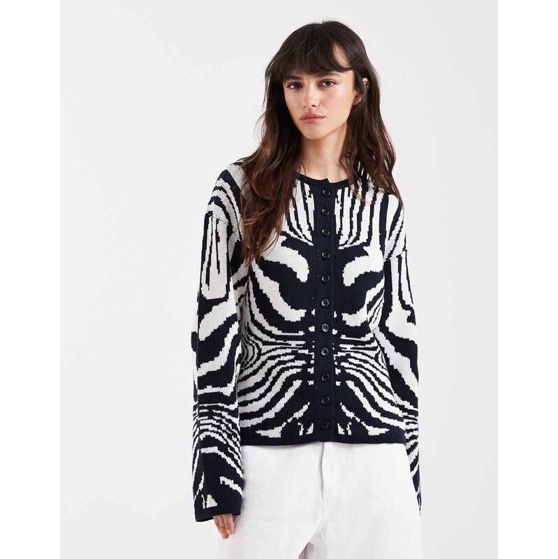 ASOS DESIGN knitted cardigan with zebra jacquard-Multi
