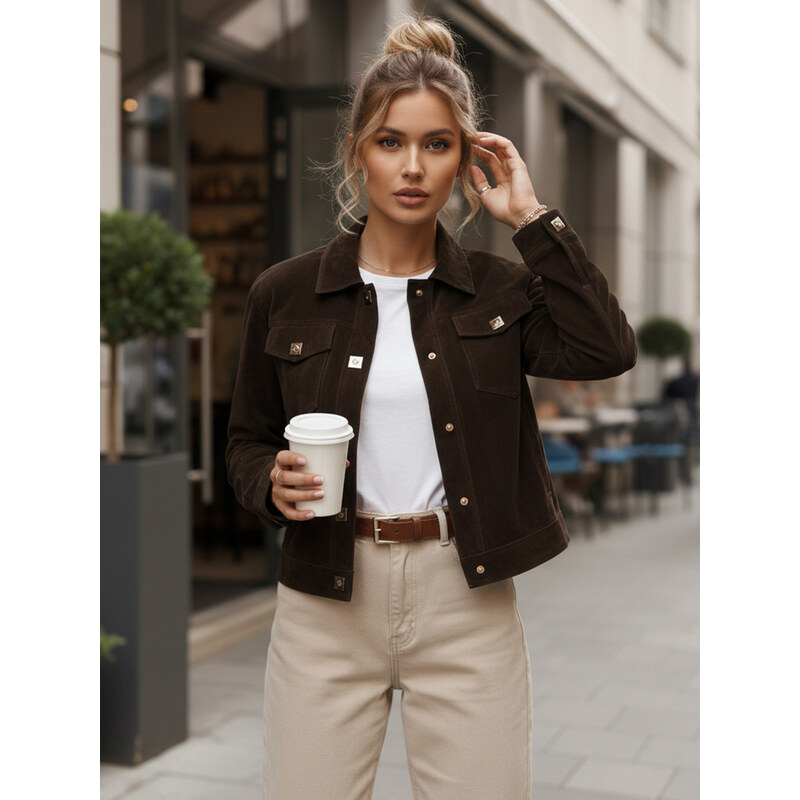 BASIC Dámská semišová bunda v odstínu coffee Hnědá