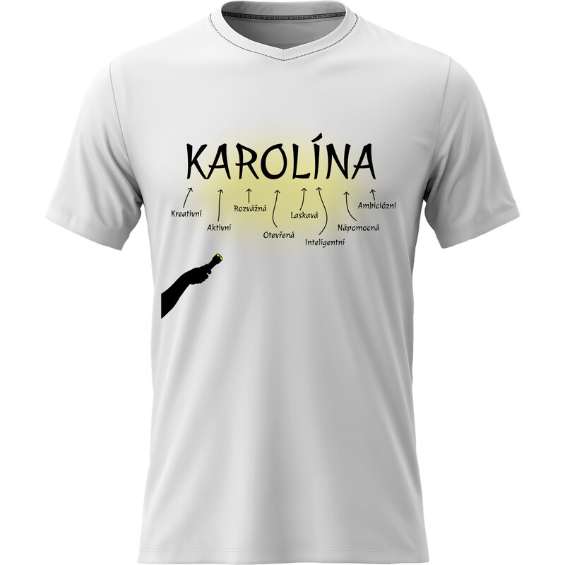 Dámské bavlněné tričko s potiskem - VLASTNOSTI - KAROLÍNA - bílé