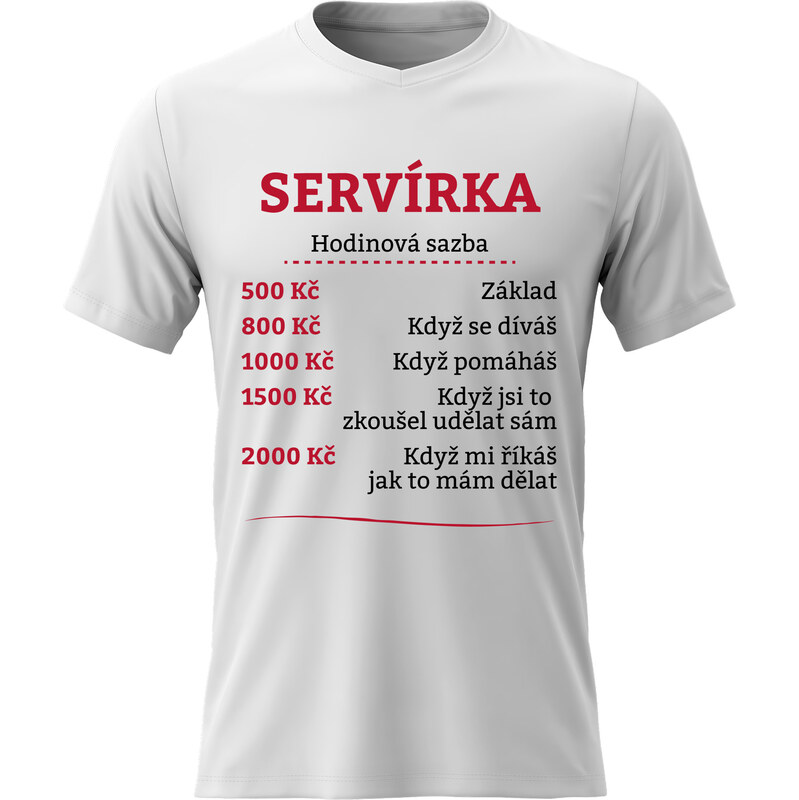 Dámské bavlněné tričko s potiskem - HODINOVÁ SAZBA SERVÍRKA -