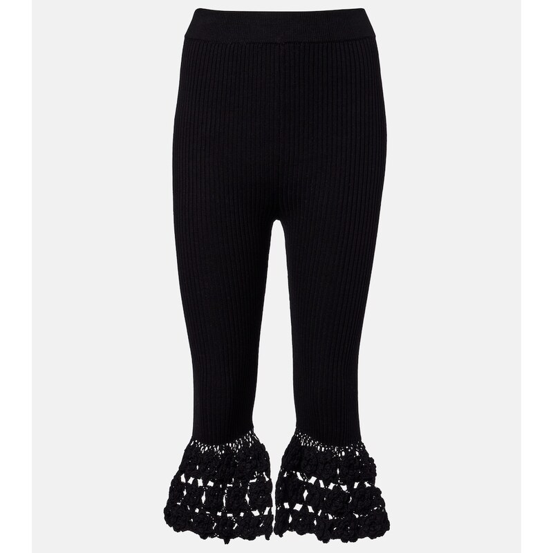 Ganni Crochet-trimmed ribbed cotton-blend capri pants