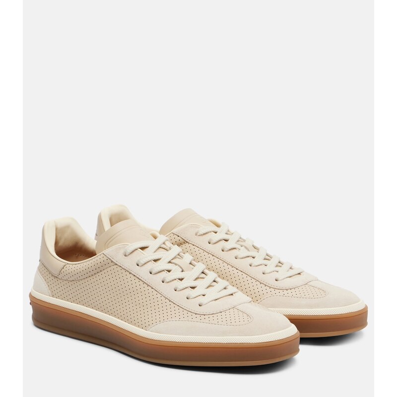 Loro Piana Tennis suede-trimmed leather sneakers