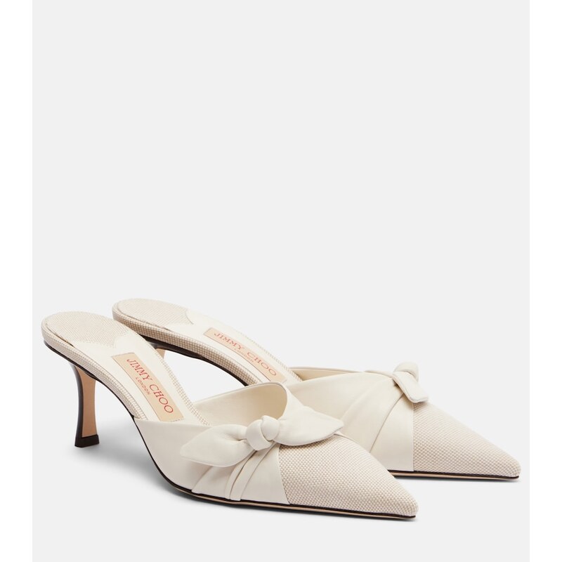 Jimmy Choo Livi bow-detail leather-trimmed canvas mules