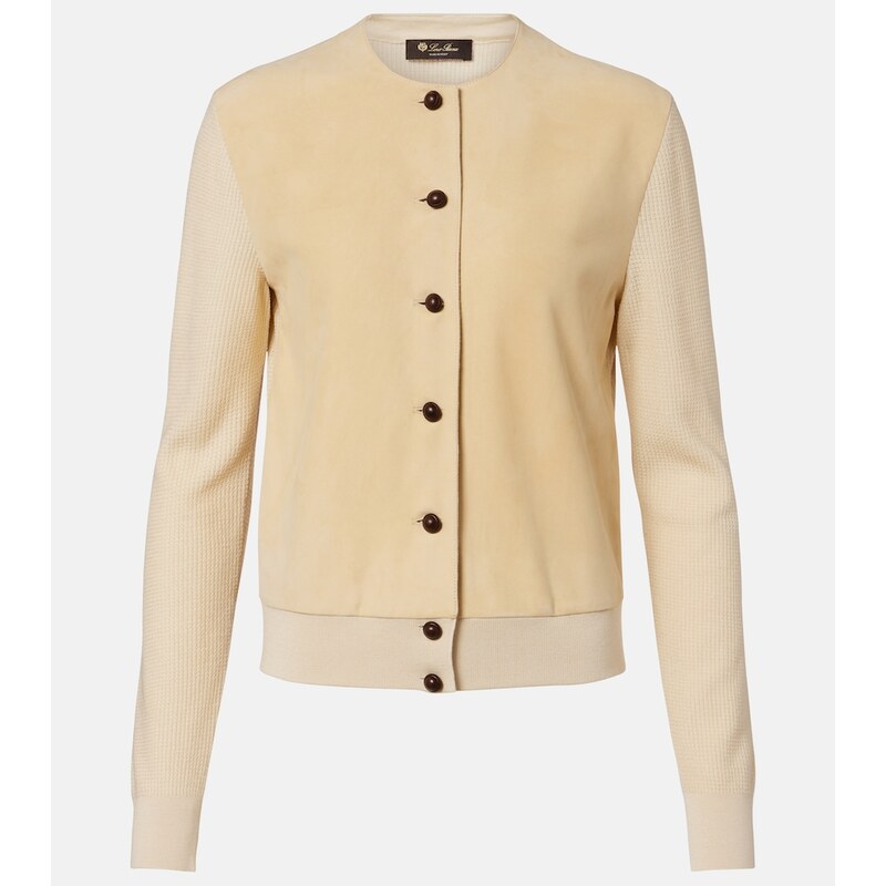 Loro Piana Acacia suede-trimmed cashmere and silk cardigan
