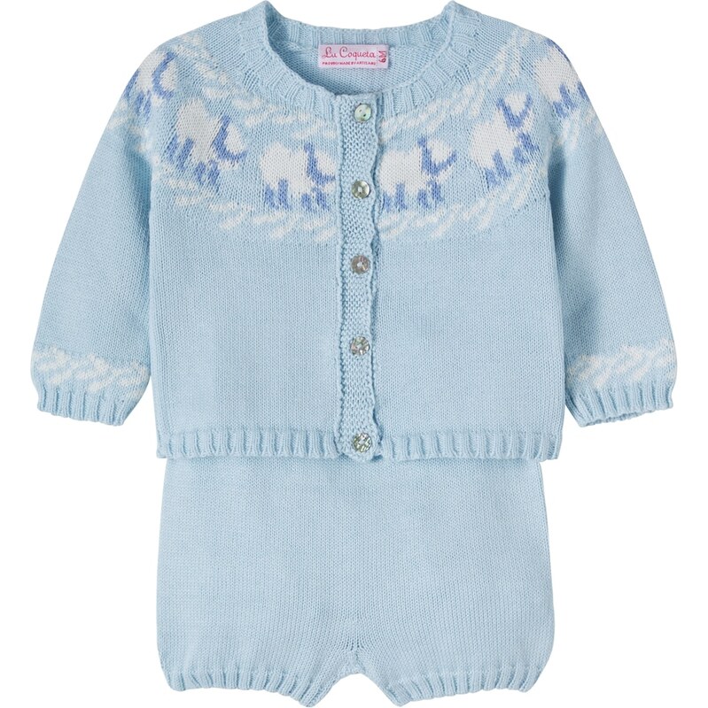 La Coqueta Baby Cordero cardigan and shorts set