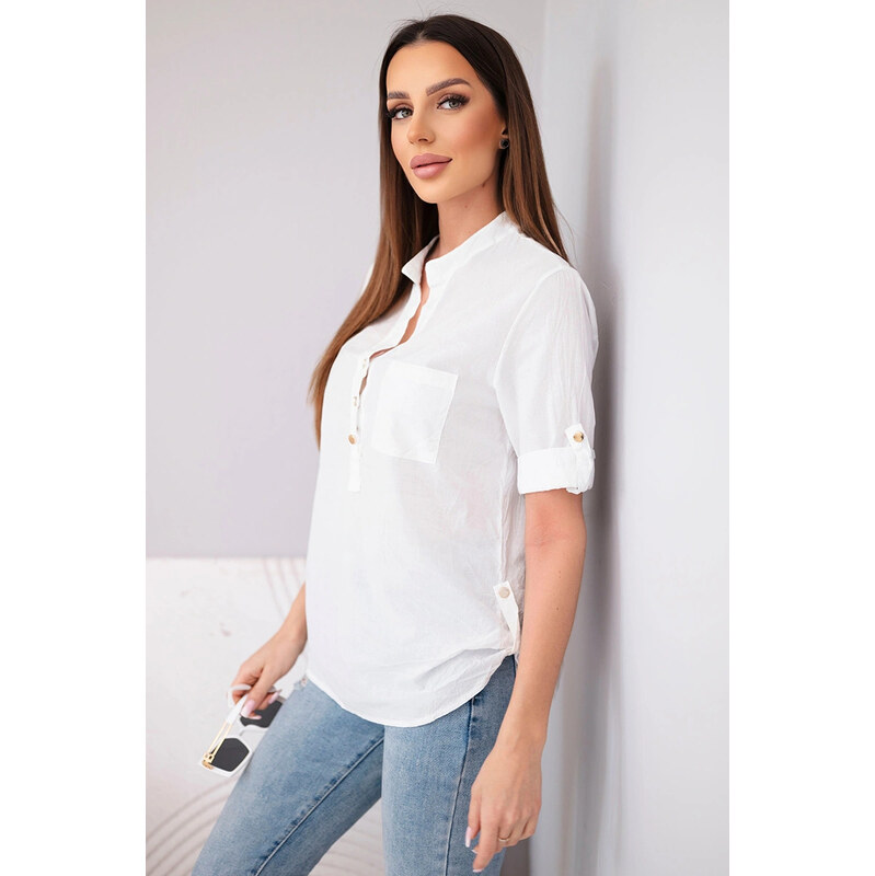 Fashionweek Dámská bavlněná halenka krátký rukáv, kapsa, oversize styl 114524005