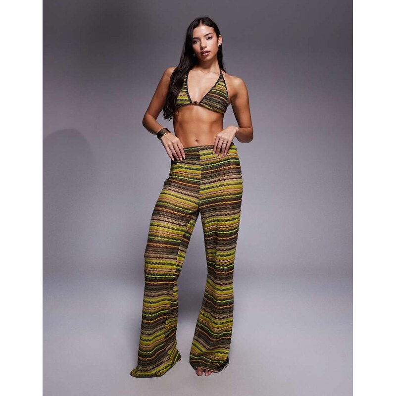 ASOS DESIGN Kenny crochet beach trouser in brown-Yellow