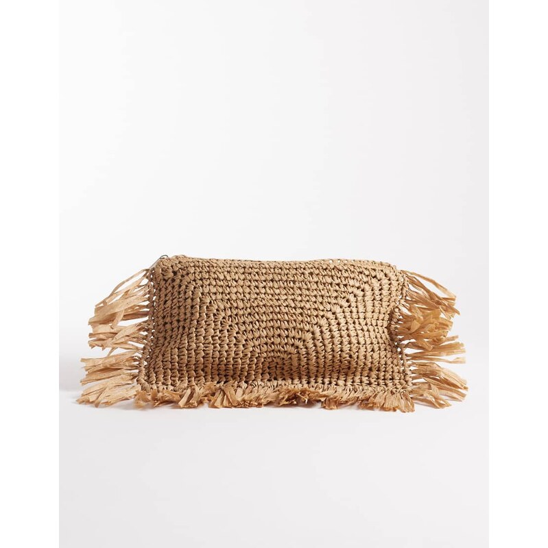 South Beach straw fringed clutch bag in natural-Neutral 114523091