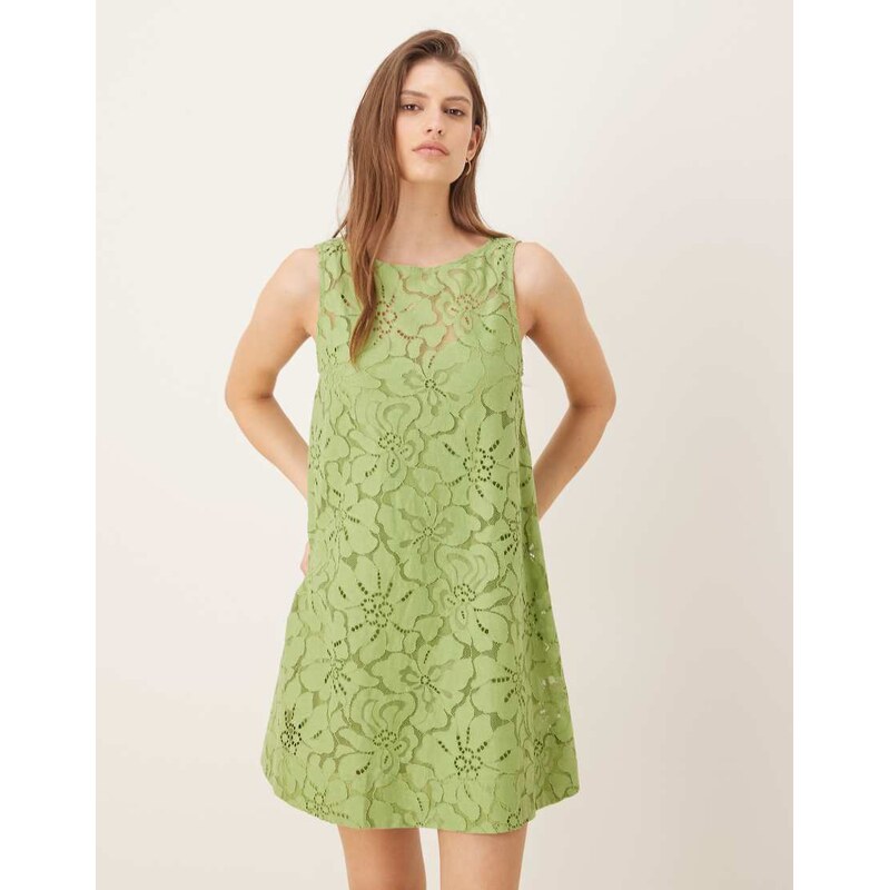 ASOS DESIGN lace shift mini dress in green