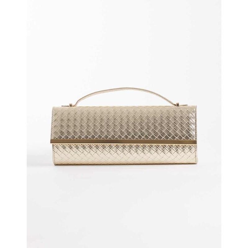 True Decadence woven detail elongated clutch bag in gold 114523138
