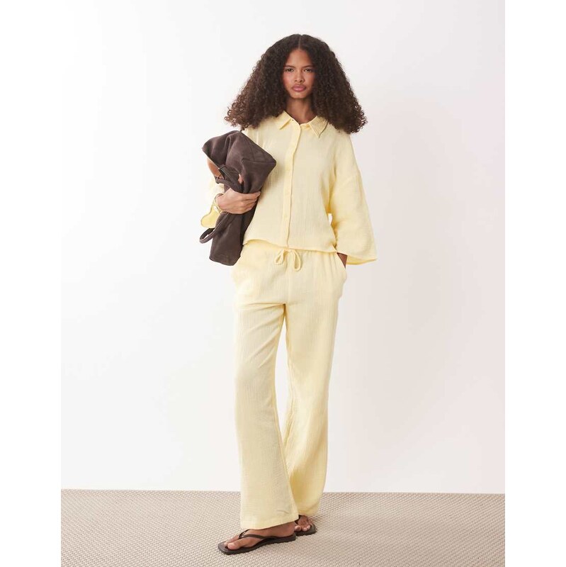 JDY wide leg cheesecloth trousers co-ord in buttermilk-Yellow