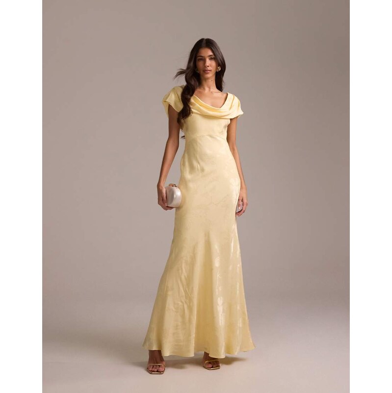 ASOS DESIGN bridesmaids fallen shoulder jacquard maxi dress in