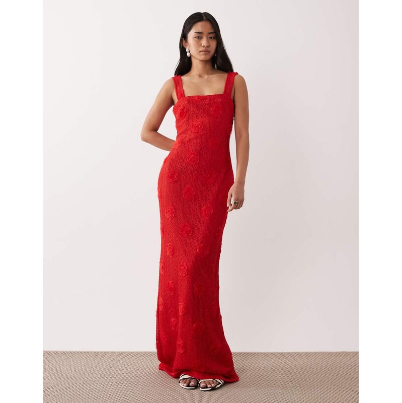 Pretty Lavish floral applique square neck maxi dress in red 114523149