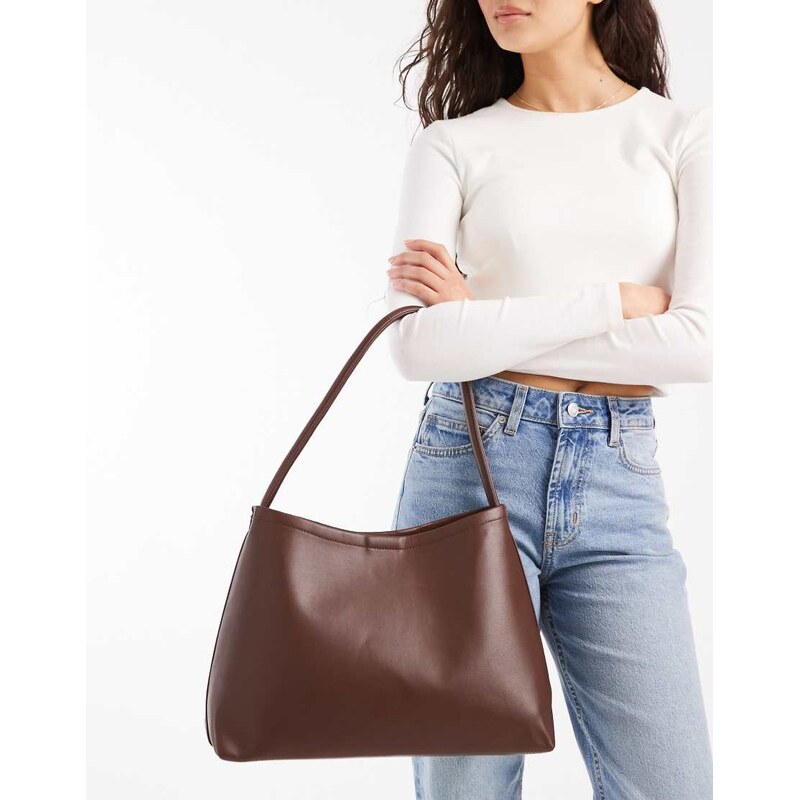 Glamorous clean shoulder tote bag in dark brown 115520093
