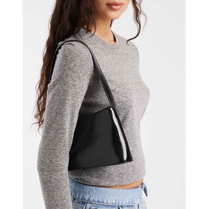 Glamorous minimal patent shoulder bag in black 115520094