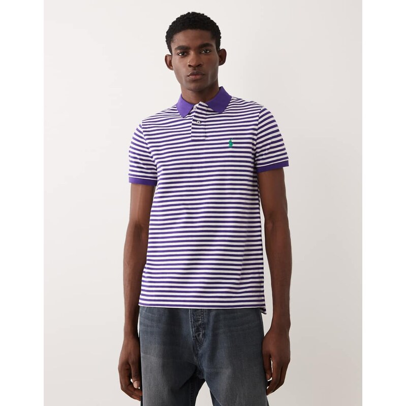 Polo Ralph Lauren icon logo custom slim fit striped pique polo