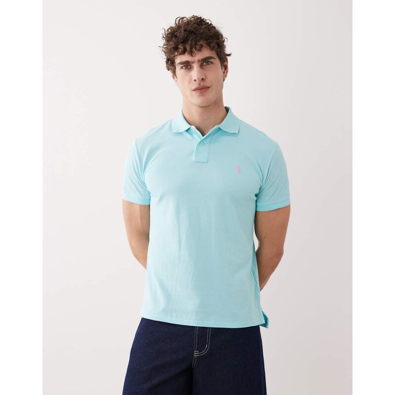 Polo Ralph Lauren icon logo custom slim fit pique polo in aqua