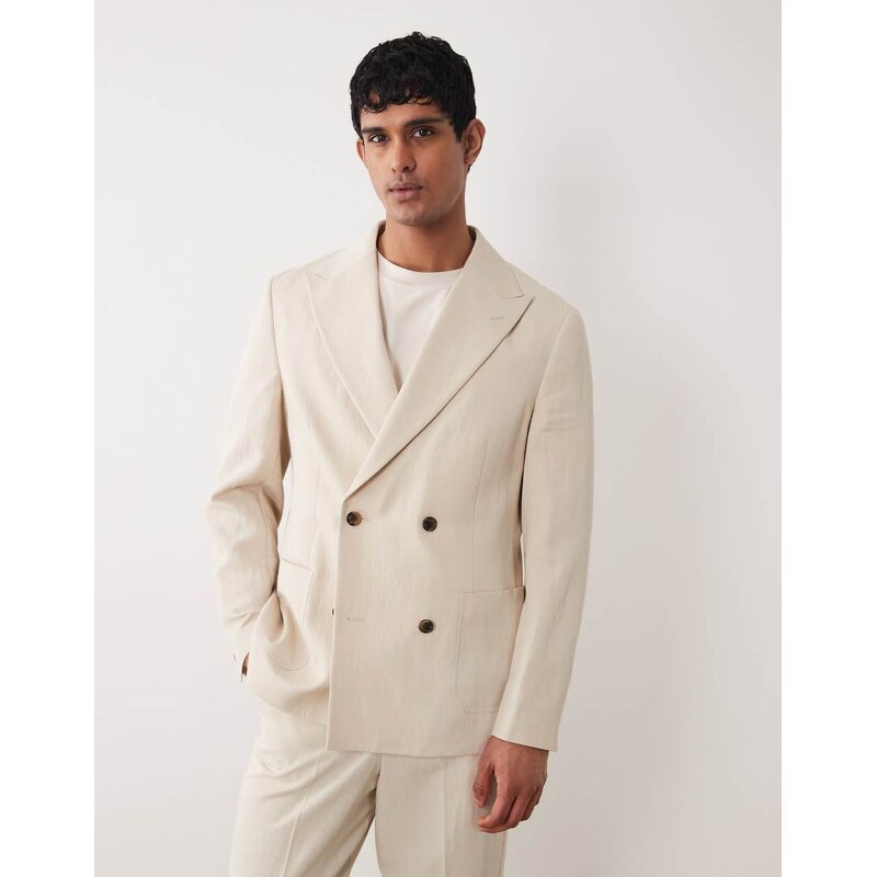 ASOS DESIGN double breasted regular suit blazer in cream-White
