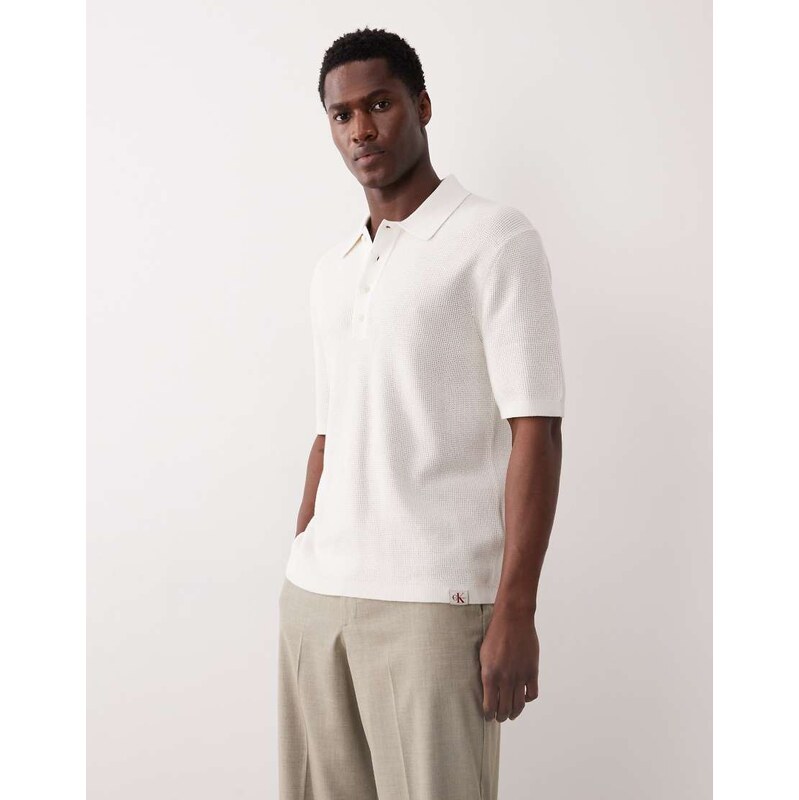 Calvin Klein Jeans woven polo shirt in white