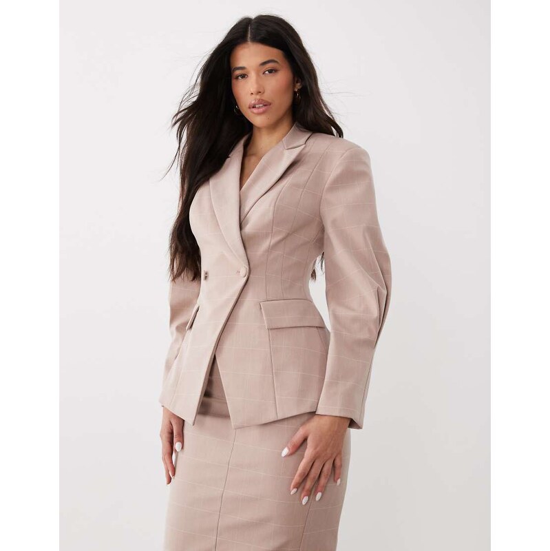 ASOS LUXE co-ord cinched waist blazer in pink check 114589464