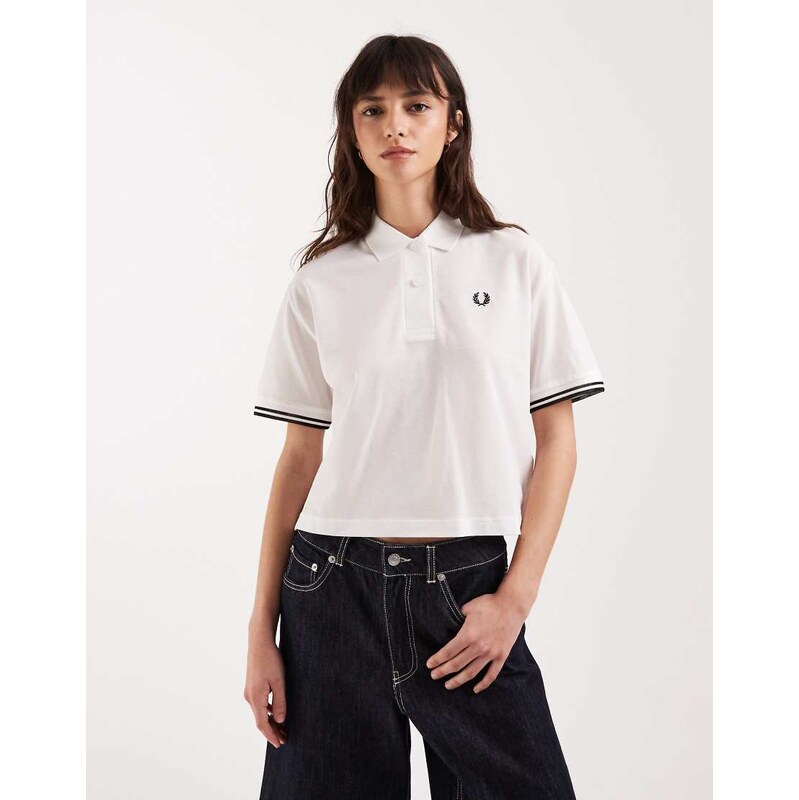 Fred Perry sheer tipped logo polo shirt in white 114523263
