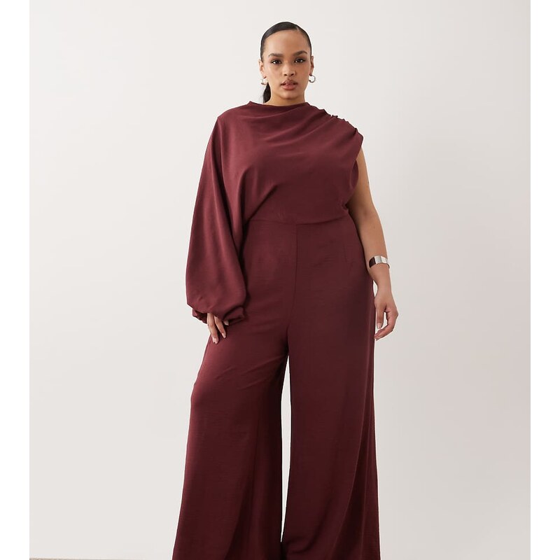 ASOS Curve ASOS DESIGN Curve one shoulder blouson sleeve cut out 114523275