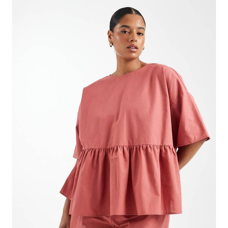 ASOS Curve ASOS DESIGN Curve oversized short sleeve peplum top in 115518128