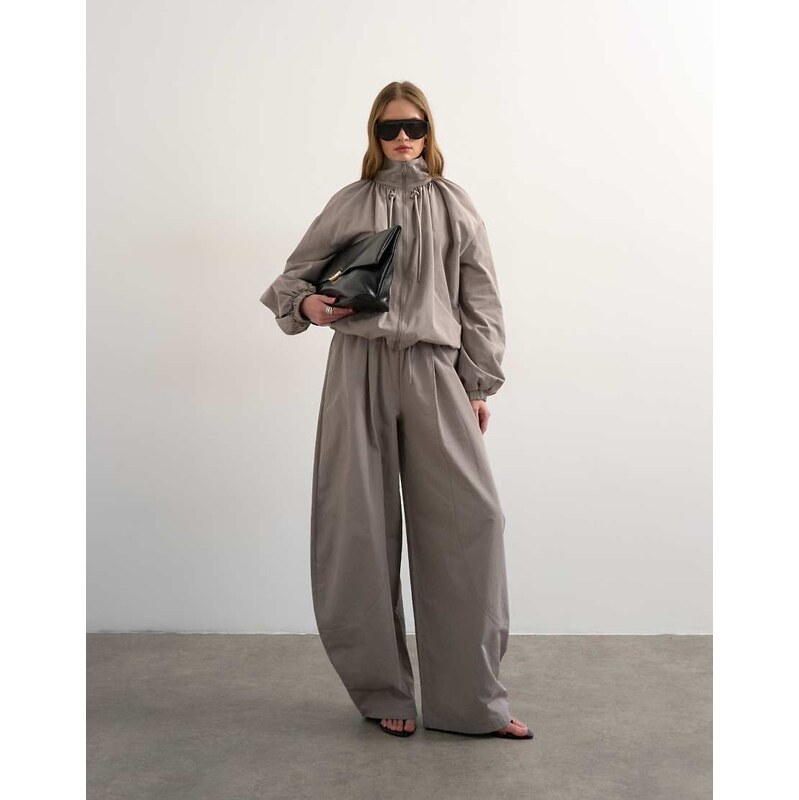 Topshop co ord nylon lightweight ovoid trouser in grey-Neutral 115005474