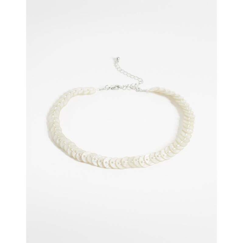 Reclaimed Vintage faux mother of pearl choker necklace in silver