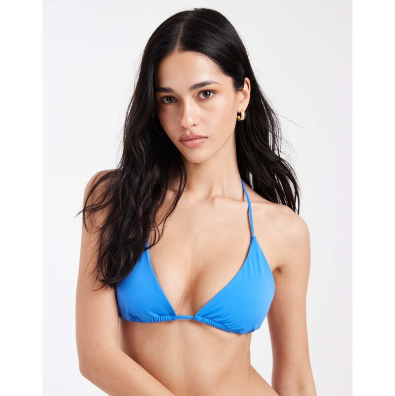 & Other Stories mix and match tie up triangle bikini top in blue 114523299