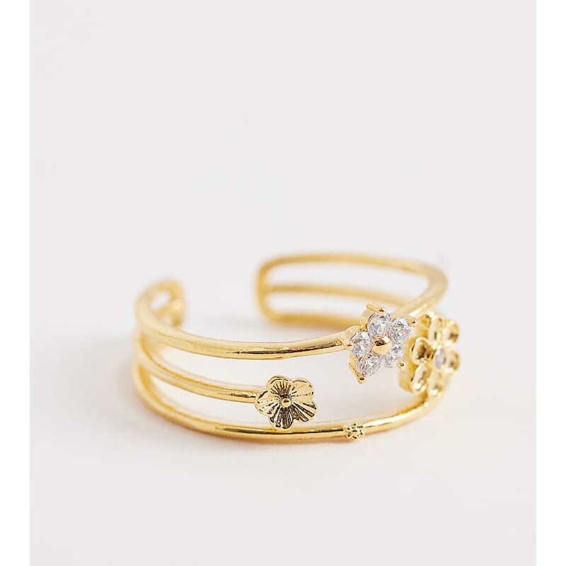 Orelia floral caged adjustable ring in 18k gold plated