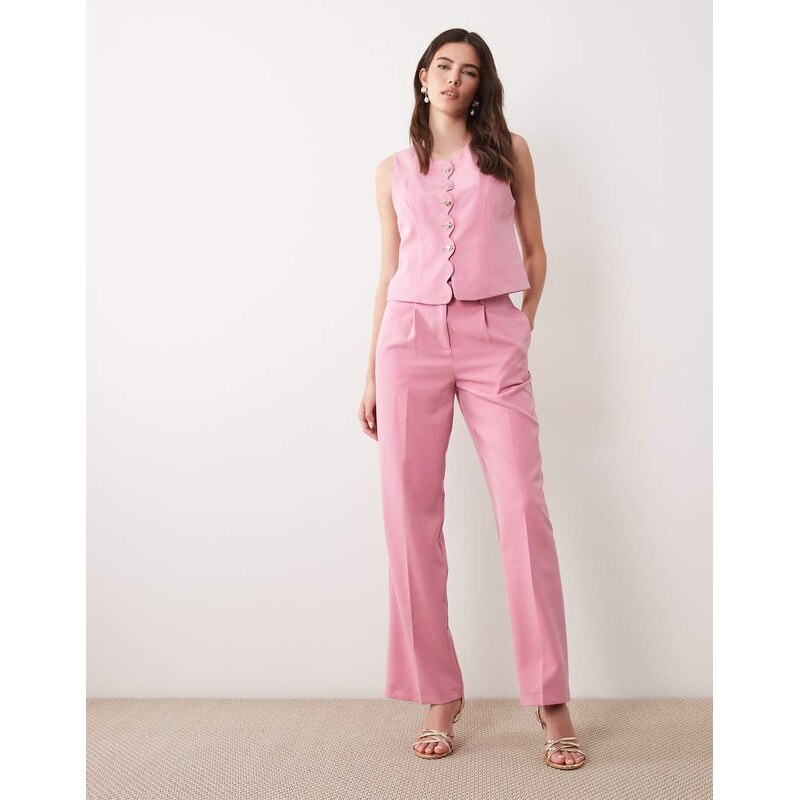 Vila tailored high waist trousers co-ord in light pink