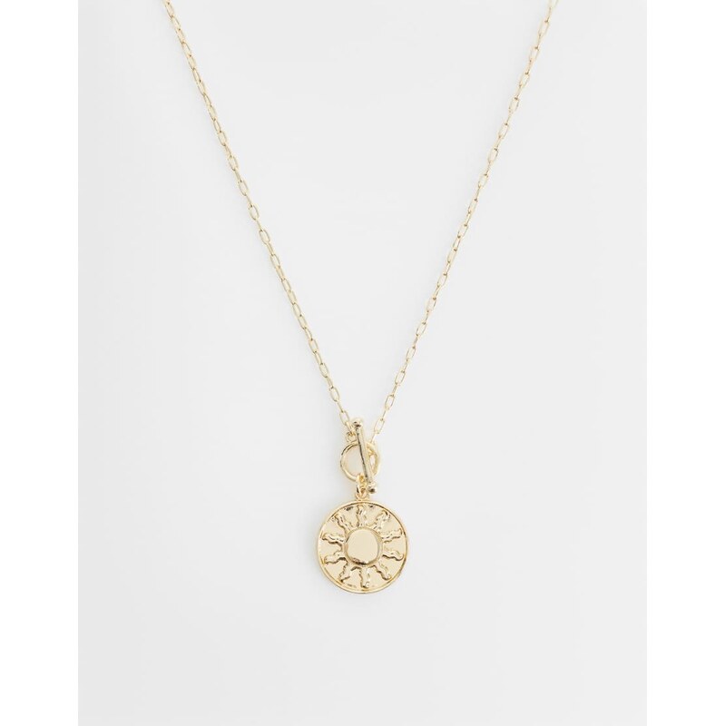 ASOS DESIGN t-bar necklace with sun peandant in gold tone 114523305