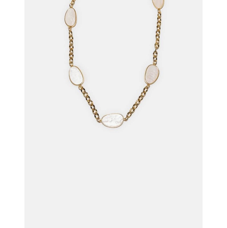 Stradivarius Metal belt with coloured stones and chain in ecru-White 115715931