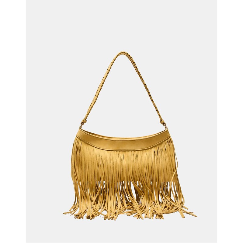 Stradivarius Long fringed shoulder bag in mustard-Yellow 114523344
