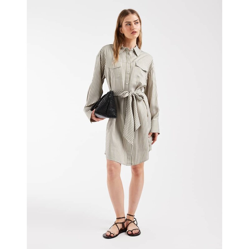 & Other Stories front tie collared mini shirt dress in blue and