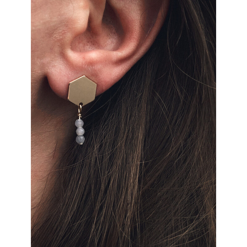 MINILE Náušnice Hexagon Flat Angelit 14K