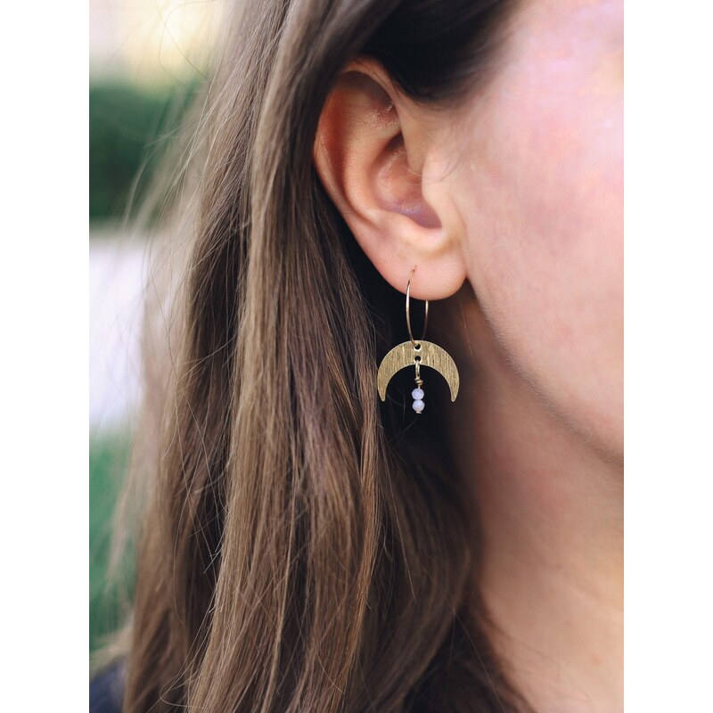 MINILE Náušnice Circle Moon a Měsíční Kámen 14K 114216450