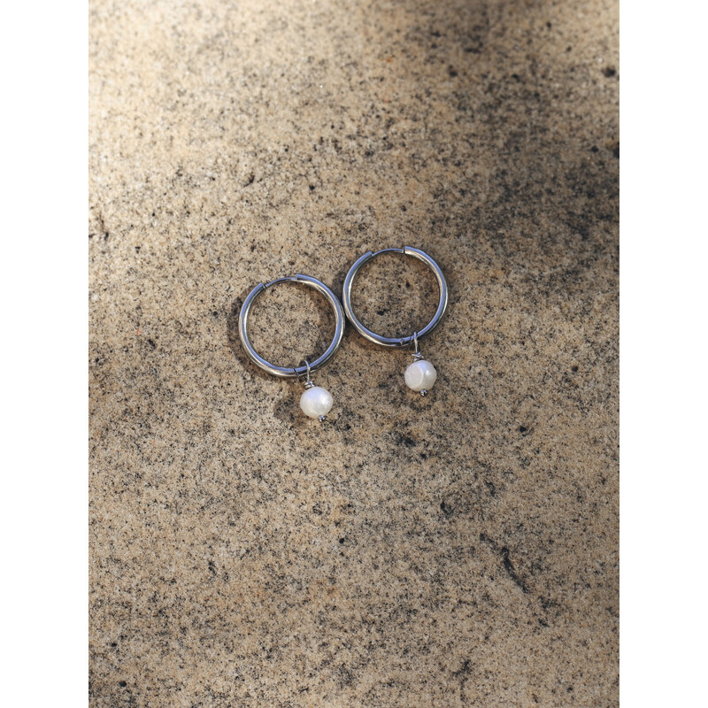 MINILE Náušnice Silver Round Click Perla