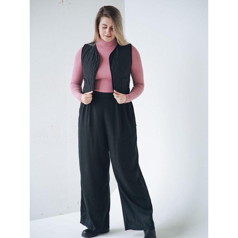 MINILE Kalhoty Palazzo TENCEL Lyocell Black - L