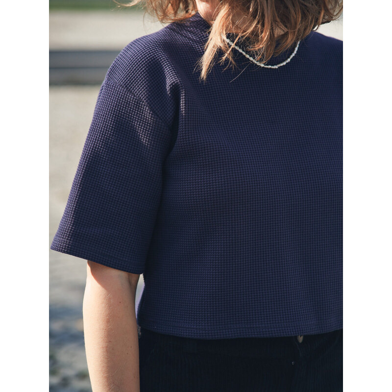 MINILE Tričko Wide Crop Wafle Dark Blue - XS 114216612